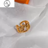 JiMi欧美ins猪鼻子字母金色开口戒指女小众设计情侣款食指环时尚个性