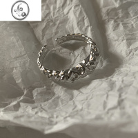 JiMi小众设计感戒指女 银银925食指复古个性褶皱 时尚个性可调节指环