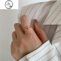 JiMi大码戒指女胖MM欧美高级感镂空双层十字微镶钻大号食指指环ins潮