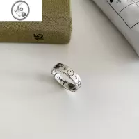 JiMi小众设计通体S925银银个性潮流笑脸星星月亮开口戒指女食指环ins