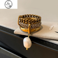 JiMi欧美复古多层巴洛克珍珠戒指女小众设计轻奢时尚个性金色食指指环