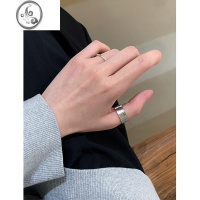 JiMi时光里书 小众银银宽面戒指纹理感设计可调节开口戒情侣对戒指环