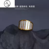 JiMi不掉色!条纹白贝母钛钢戒指女小众设计法式欧美指环2022年新款潮