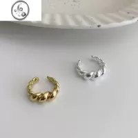 JiMi通体925银银个性简约缠绕牛角包开口戒指女食指环韩国ins潮流金色