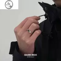 JiMiDarkbox 银银戒指s925 开口可调节 细黑方条戒指 男生手指控指环