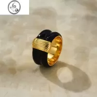 JiMi黑金女王脊纹珐琅滴釉戒指女欧美小众设计复古轻奢气质高级感指环