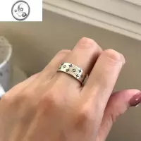 JiMi925银银戒指女情侣开口食指戒宽面ins小众设计高级感复古做旧指环