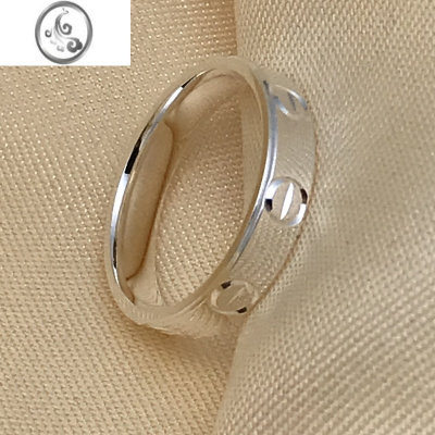 JiMi999银银情侣戒指车花戒指对戒男女士小素圈简单时尚个性ins潮对戒