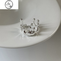 JiMi设计戒指女小众S925银银不规则融蜡戒指曲面锡箔暗黑风肌理戒指潮