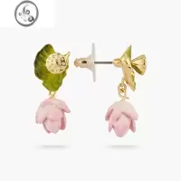 JiMiLes 小众饰品秋冬荷花粉色盛开莲花粉宝石花蕊戒指珐琅设计女