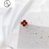 JiMiS925银四叶草戒指女玫瑰金红玉髓贝母指环轻奢时尚高级感女友礼物