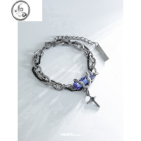 JiMi蓝钻钛钢手链轻奢小众精致男生高级感潮嘻哈简约古巴饰品青少年