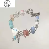 JiMi云朵笑脸手链彩色琉璃拼接串珠女夏ins小众轻奢设计闺蜜同款手饰