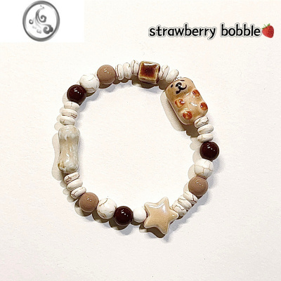 JiMi[草莓泡泡]原创自制陶瓷小熊手链简约复古小众手串可爱串珠项链