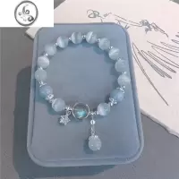 JiMi925银银猫眼石手链女ins小众设计蓝月光石手串高级感闺蜜水晶手饰