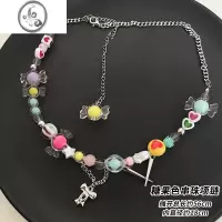 JiMi多巴胺手链女2023新款儿童项链彩色糖果颈链甜辣小众锁骨链配饰品