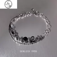 JiMi暗夜流光!yyds黑色星球双层拼接手链女个性嘻哈手串轻奢小众手饰