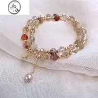 JiMi双层茶晶串珠手链女2023年新款小众设计精致高级感水晶手串手饰品