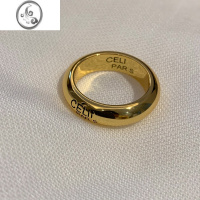 JiMi高级感奢潮法式复古简约光面圆环粗圈英文字母金银色叠戴对戒指环