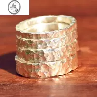 JiMi情侣对戒银银999原创古法手工小众锤纹戒指一对素圈刻字山纹礼物
