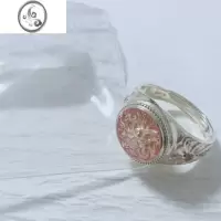 JiMi银银S925北京八吉祥好事连连情侣戒指女开口指环可调节粉色彩珐琅