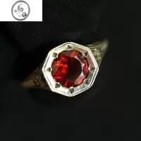 JiMi阿呆时期 重工雕花戒壁欧洲古董925银石榴石戒指 红色西洋宫廷复