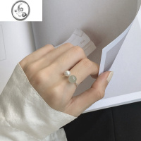 JiMi和田玉石珍珠戒指女银银2023新款小众设计时尚个性开口可调节