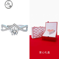 JiMi白金1克拉莫桑石钻戒女V型六爪百搭扭臂结婚戒指送女友
