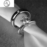 JiMi经典T家六爪仿真钻戒 s925银银镀金莫桑子母钻石百年结婚铂金戒指