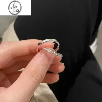 JiMiS999银银排钻情侣款对戒小众设计感素圈戒指一对情人节礼物送女友