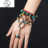 JiMi复古民族风手链戒指一体铃铛手链一步一响时尚夸张个性跳舞饰品女