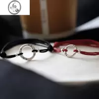 JiMi实心平安扣手绳原创设计999银小众男女情侣银银复古编织手链配饰