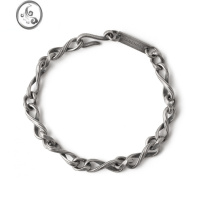 JiMi追岸JANENG 925银无限环扣手链复古造旧哑光中性暗黑先锋RO风格