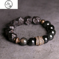 JiMi非鱼之家手工随形黑檀木混搭黑曜石珠子手链男 复古潮流个性手串