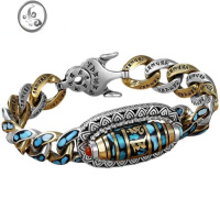 JiMi高级感藏银手链男款潮流霸气九眼天珠可转动复古个性手串