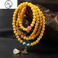 JiMi新款鸡油黄108颗佛珠念珠 蜜蜡手串女满蜜老蜜琥珀手链玉石多圈