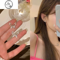 JiMiS925银夏季蝴蝶耳钉女小众设计感高级锆石水晶耳环2023新耳饰耳坠