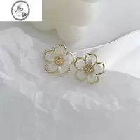 JiMis925银超仙花朵耳钉高级感小众夏季耳环2021年新款潮耳夹无耳洞女