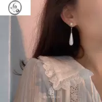 JiMi文艺水滴珍珠耳环女复古风925银针耳钉简约百搭韩国气质长款耳坠