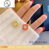 JiMi简约个性撞色双色镂空方块小耳钉银针森系小巧耳环耳饰潮秋冬网红