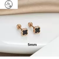 JiMi韩版钛钢四叶草耳钉轻奢高级感耳环黑色迷你螺丝拧耳骨钉不掉色