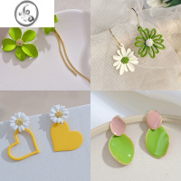 JiMi嫩绿流苏耳钉特别设计感2023年新款潮洋气耳环不对称花朵耳饰小众