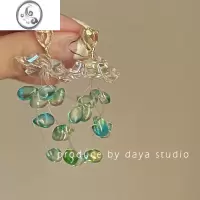 JiMi无尽夏 超仙法式绿色复古水晶流苏花朵耳环高级感小众设计ins耳钉