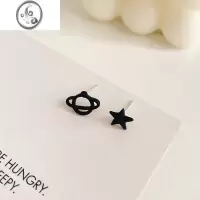 JiMi可爱黑色不对称星星小众耳钉银银2023新款精致小巧独特夏日耳饰女