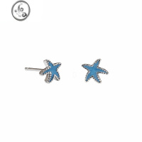 JiMibolo甜酷气质小迷你可爱chic蓝色小海星耳钉星星耳饰女复古港风潮