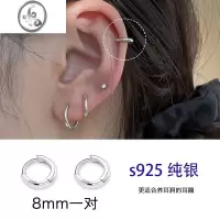 JiMi925银银耳环耳圈耳骨钉养耳洞小众高级感素圈圆圈耳扣耳钉耳饰女