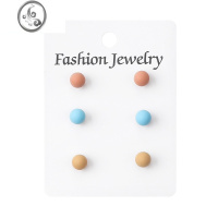 JiMi韩版简约百搭彩色圆形糖豆耳钉小巧糖果色不规则滴油多对耳环