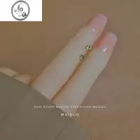 JiMis925银银耳钉女 显白绿色系祖母绿橄榄绿耳骨钉不褪色养耳洞百搭