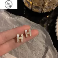 JiMi925银针字母H耳钉2023年新款潮气质小众设计感耳环女简约小巧耳饰