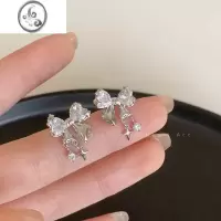 JiMi星光璀璨!蝴蝶结锆石耳钉女小众设计感高级耳饰时尚气质网红耳环